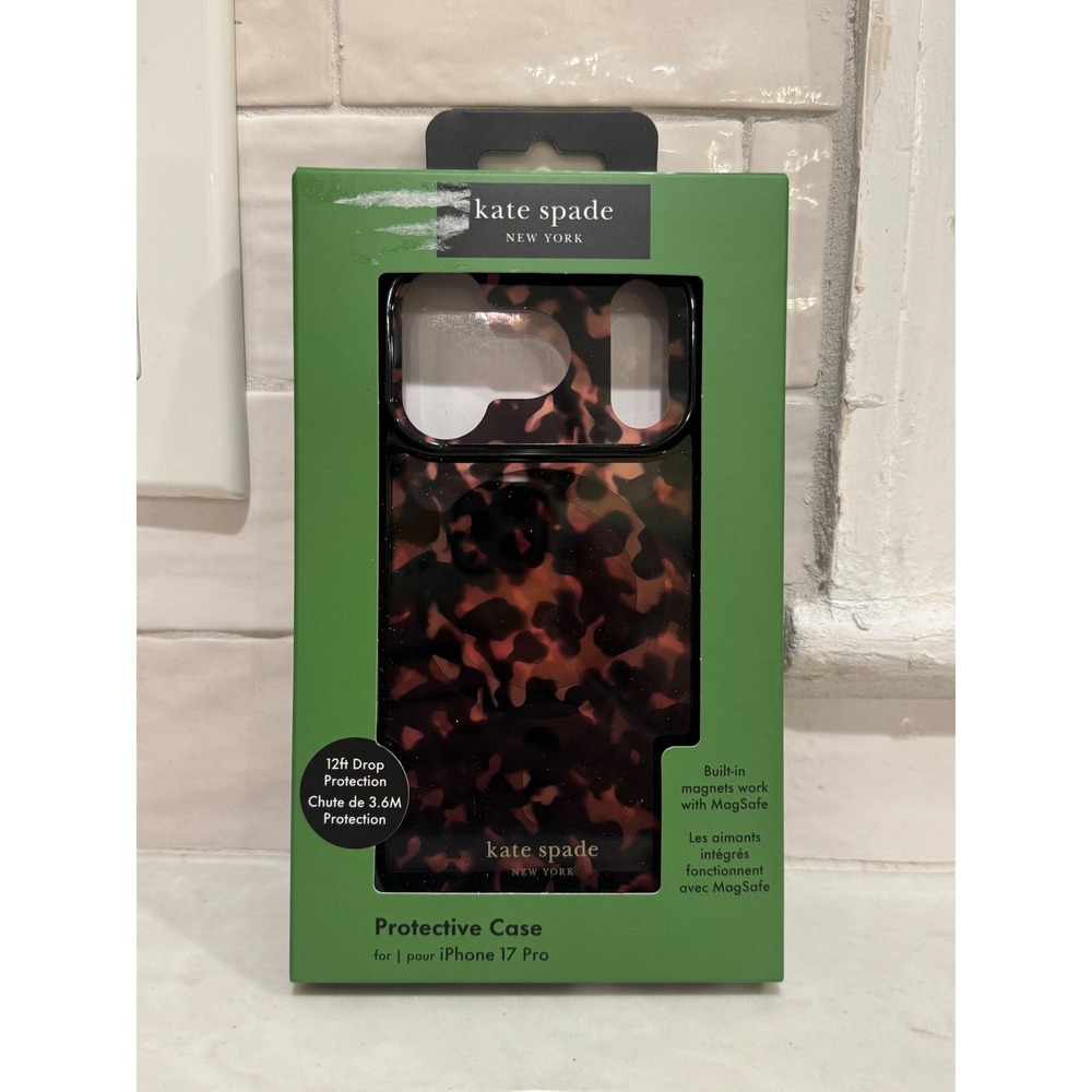 NEW Kate Spade iPhone 17 Pro Case Brown Tortoise Shell MagSafe Glitter KS057882
